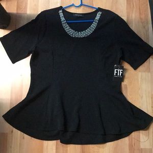 Black Top with Rhinestones and Pearls